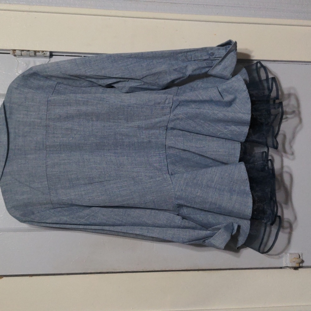 Ashley Stewart peplum blue long sleeves shirt size 16 - Picture 3 of 4